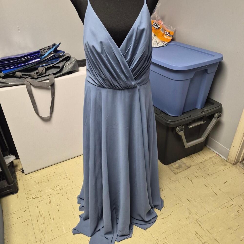 Blue satin maxi dress with